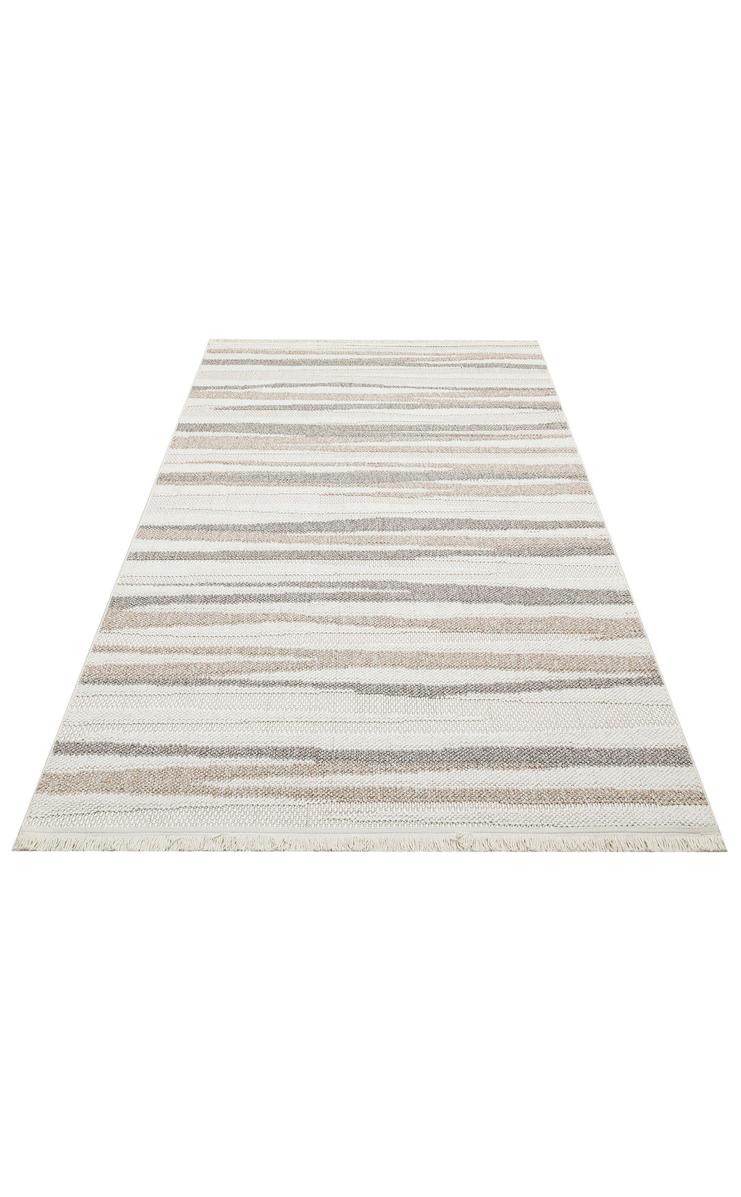 Ohrid 02 White Beige Bukle Dokuma Yapısında Hav Toz Vermeyen Yumuşak Koridor, Salon, Mutfak Halısı