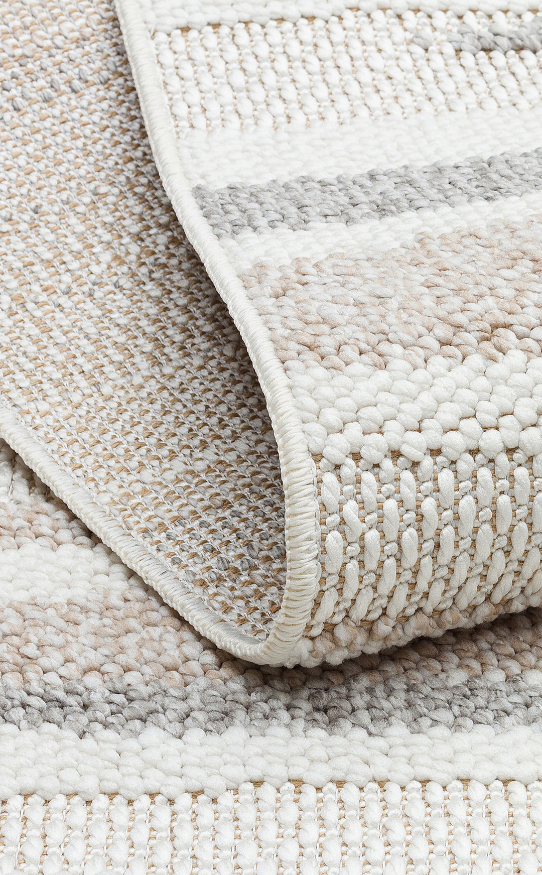 Ohrid 02 White Beige Bukle Dokuma Yapısında Hav Toz Vermeyen Yumuşak Koridor, Salon, Mutfak Halısı