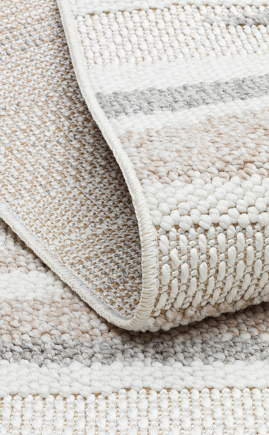 Ohrid 02 White Beige Bukle Dokuma Yapısında Hav Toz Vermeyen Yumuşak Koridor, Salon, Mutfak Halısı
