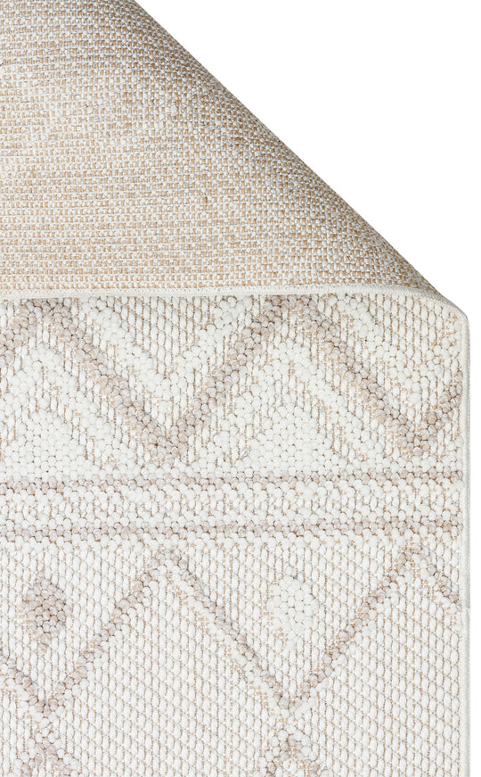 Ohrid 03 White Beige Bukle Dokuma Yapısında Hav Toz Vermeyen Yumuşak Koridor, Salon, Mutfak Halısı