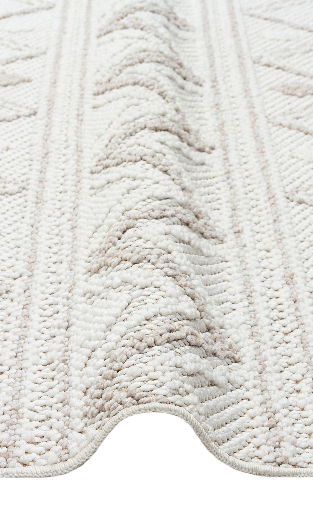 Ohrid 03 White Beige Bukle Dokuma Yapısında Hav Toz Vermeyen Yumuşak Koridor, Salon, Mutfak Halısı