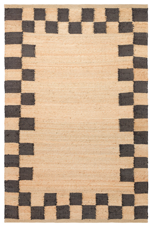 Maldiv 13 Natural Black Jüt %100 El Dokuma Hasır Halı Antre, Hol, Balkon, Oturma Odası Halısı