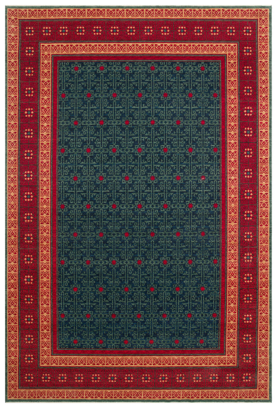 Rustik 13 Navy Red Doğal Yün ile Özel Tezgahlarda El Dokuma Teknikleri ile Üretilen Salon Halısı