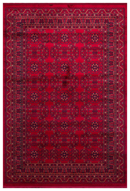 Buhara 04 Red Afgan Desenli Viskon ile Üretilen Parlak ve Yumuşak Doku, Tabanı Kaydırmaz İnce Halı