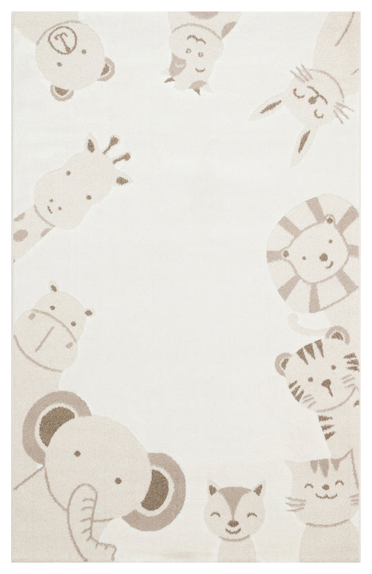 MiniZoo 04 Cream Beige Pastel Renklere Sahip Hayvan Figürlü Bebek ve Çocuk Odası Halısı