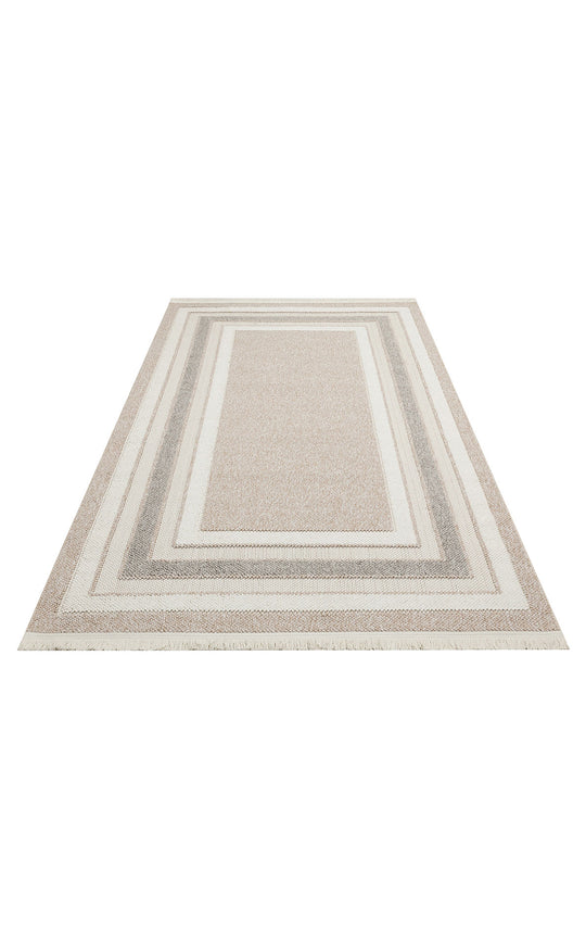 Ohrid 04 Beige Grey Bukle Dokuma Yapısında Hav Toz Vermeyen Yumuşak Koridor, Salon, Mutfak Halısı