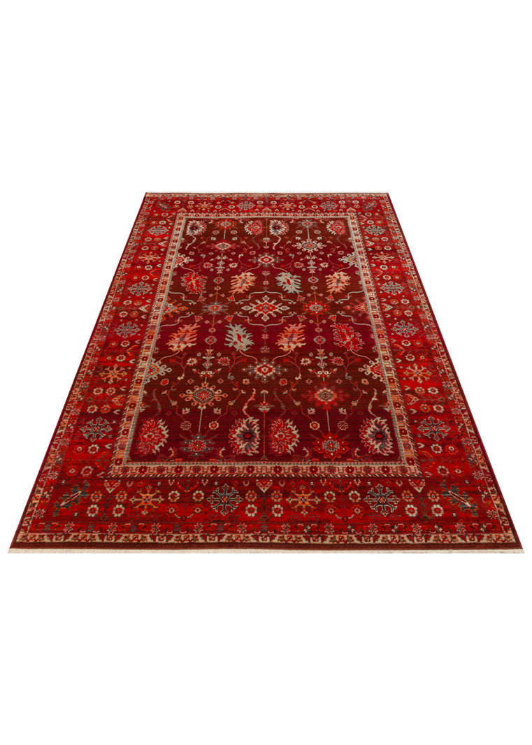 Caretta 24 Red Yumuşak Dokulu Vintage Eskitme Desenli Sıcak Renk Tonlarına Sahip Salon Halısı