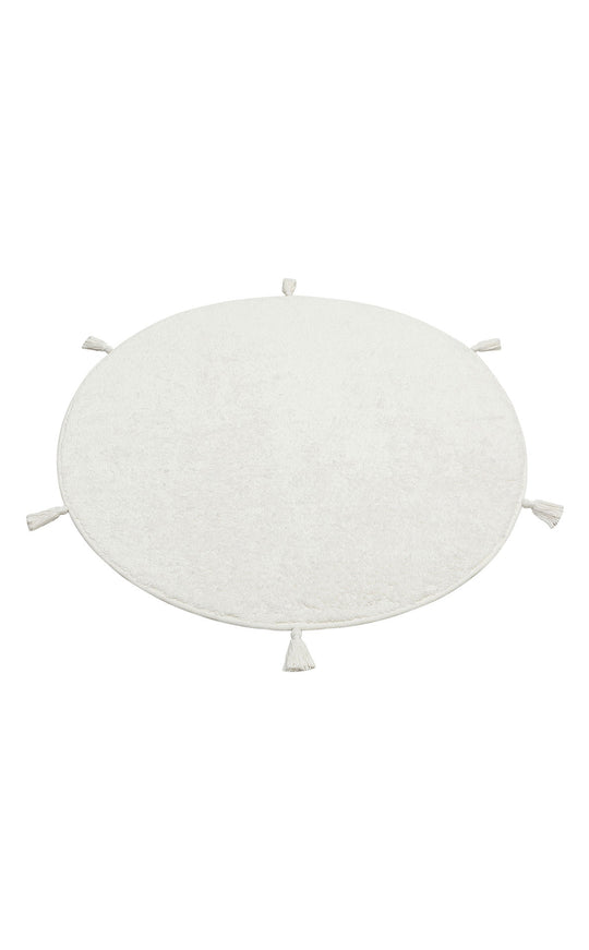 Candy Baby Plain Q White %100 Pamuk Naturel Malzeme ile Üretilmiş Kaymaz Bebek Yuvarlak Çocuk Halısı