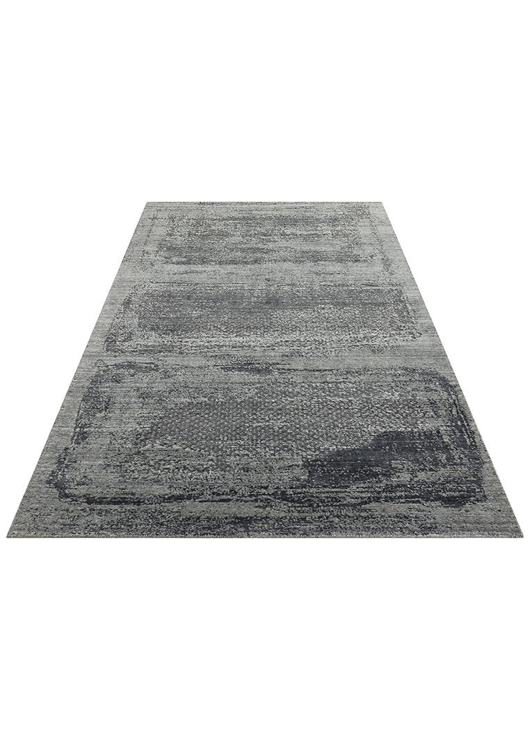 Exotic Black, %100 El Dokuması, Yün, Viskon ile Üretilmiş Kendinden Desenli Salon Halısı