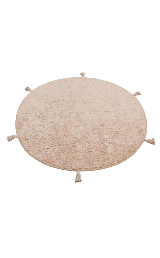 Candy Baby Plain Q Beige %100 Pamuk Naturel Malzeme ile Üretilmiş Kaymaz Bebek Yuvarlak Çocuk Halısı