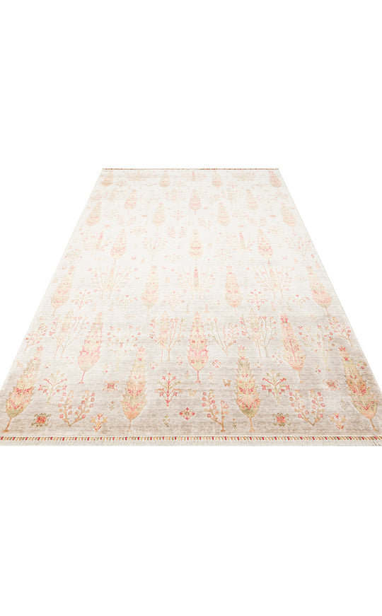Milas 08 Beige Autumn Uşaklı Kadınların Yoğun El Emeği ile Dokuduğu %100 Doğal Bambu Tezgah Halısı