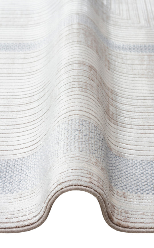 Kotor 13 Cream Blue Sık Dokuma Bambu ile Üretilen Modern ve Sade Salon, Oturma Odası Halısı