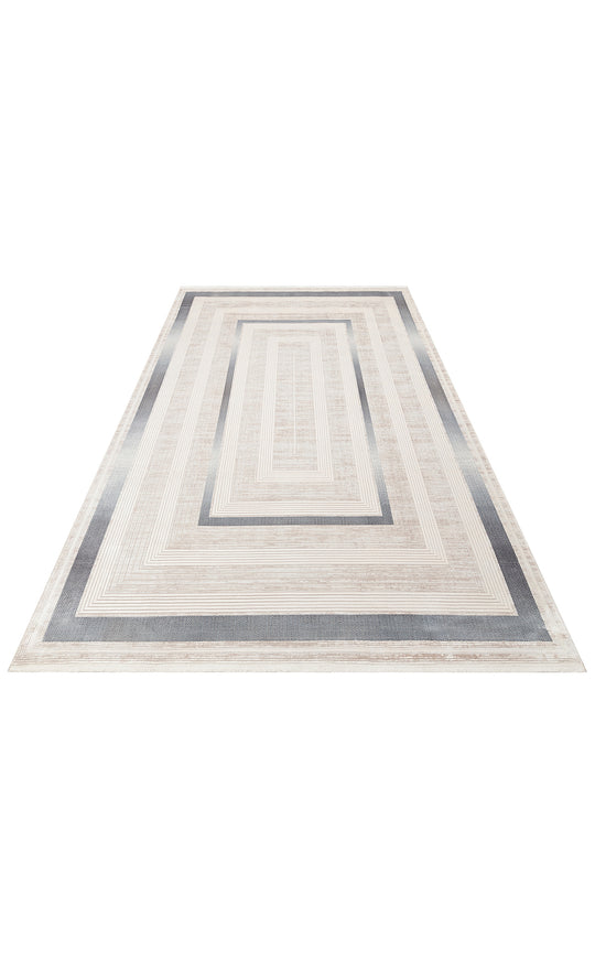 Kotor 13 Cream Blue Sık Dokuma Bambu ile Üretilen Modern ve Sade Salon, Oturma Odası Halısı