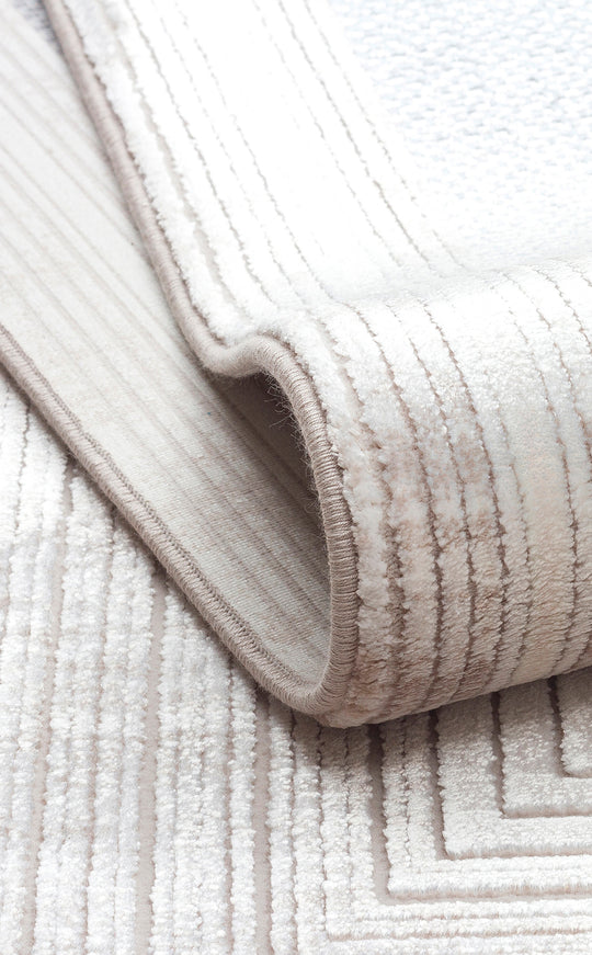 Kotor 13 Cream Blue Sık Dokuma Bambu ile Üretilen Modern ve Sade Salon, Oturma Odası Halısı