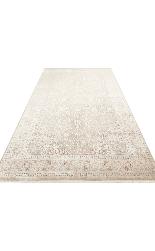 Andora 02 Beıge Yumuşak Dokulu Vintage Esintilere Sahip Over-dyed Sık Dokuma Bambu Salon Halısı