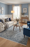 Ayder 01 Blue Vintage Eskitme Desenli Yumuşak Dokulu Sıcak Tonlara Sahip Salon Halısı