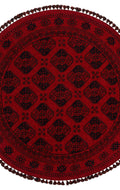 Şiraz 01 Red Q Afgan El Dokuma Görünümlü Yuvarlak Kilim – Yıkanabilir Dekoratif Kilim