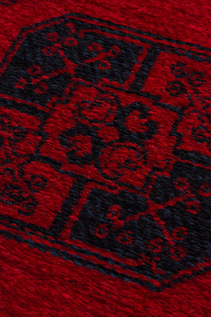 Şiraz 01 Red Q Afgan El Dokuma Görünümlü Yuvarlak Kilim – Yıkanabilir Dekoratif Kilim