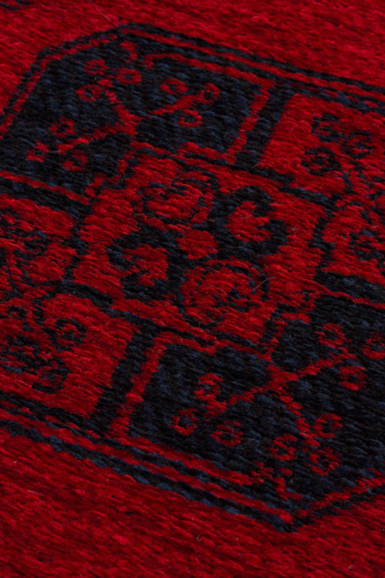Şiraz 01 Red Q Afgan El Dokuma Görünümlü Yuvarlak Kilim – Yıkanabilir Dekoratif Kilim