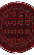 Şiraz 03 Red Q Afgan El Dokuma Görünümlü Yuvarlak Kilim – Yıkanabilir Dekoratif Kilim