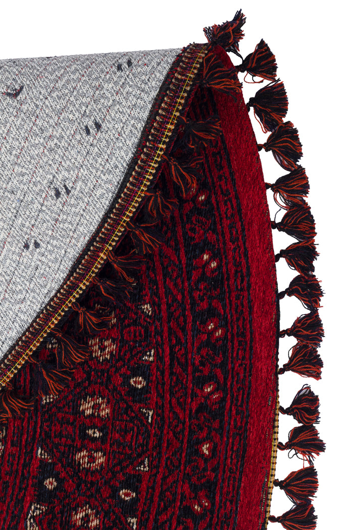Şiraz 03 Red Q Afgan El Dokuma Görünümlü Yuvarlak Kilim – Yıkanabilir Dekoratif Kilim