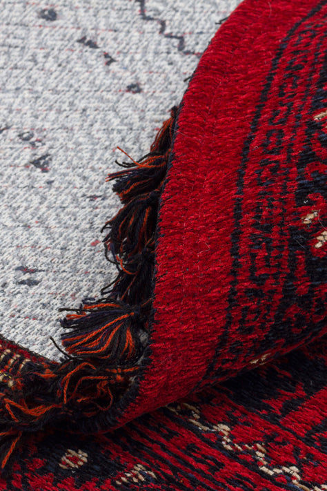 Şiraz 03 Red Q Afgan El Dokuma Görünümlü Yuvarlak Kilim – Yıkanabilir Dekoratif Kilim