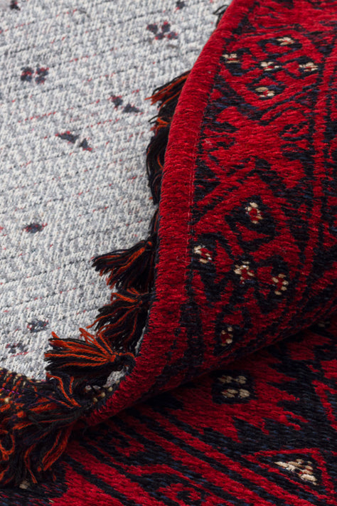 Şiraz 04 Red Q Afgan El Dokuma Görünümlü Yuvarlak Kilim – Yıkanabilir Dekoratif Kilim
