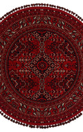 Şiraz 05 Red Q Afgan El Dokuma Görünümlü Yuvarlak Kilim – Yıkanabilir Dekoratif Kilim