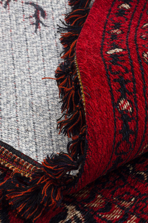 Şiraz 05 Red Q Afgan El Dokuma Görünümlü Yuvarlak Kilim – Yıkanabilir Dekoratif Kilim