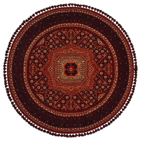 Şiraz 10 Multy Q Afgan El Dokuma Görünümlü Yuvarlak Kilim – Yıkanabilir Dekoratif Kilim