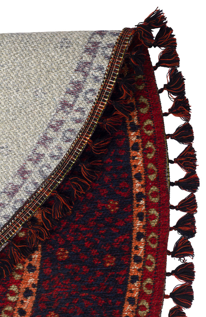 Şiraz 10 Multy Q Afgan El Dokuma Görünümlü Yuvarlak Kilim – Yıkanabilir Dekoratif Kilim