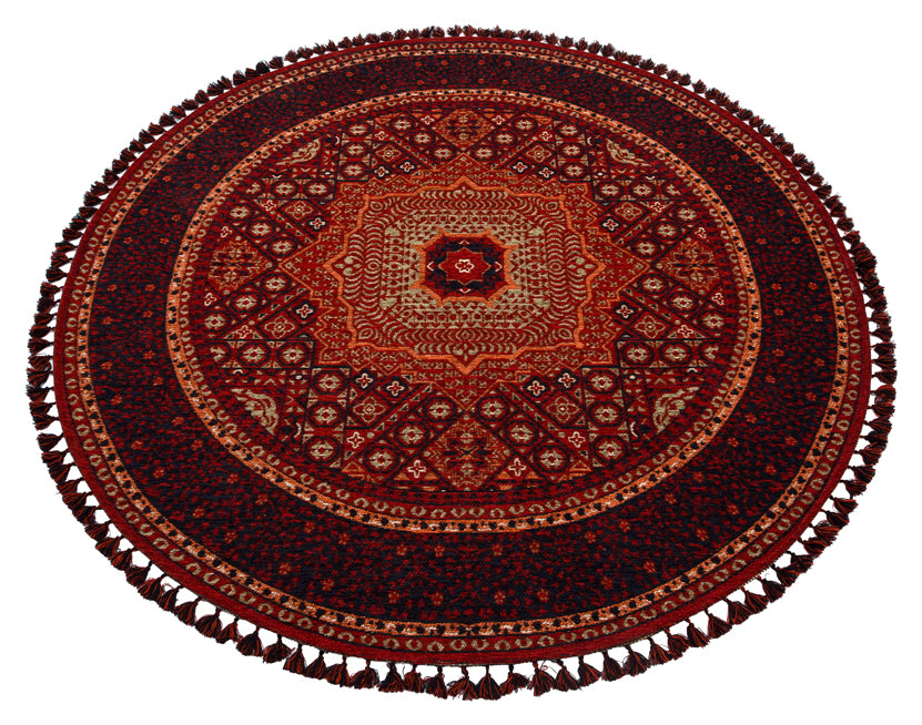 Şiraz 10 Multy Q Afgan El Dokuma Görünümlü Yuvarlak Kilim – Yıkanabilir Dekoratif Kilim