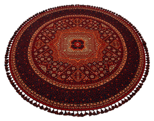 Şiraz 10 Multy Q Afgan El Dokuma Görünümlü Yuvarlak Kilim – Yıkanabilir Dekoratif Kilim