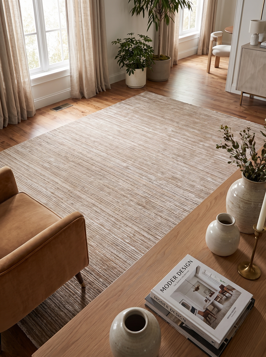 Belvista Beige Premium Yün Viskon El Dokuma Modern Salon Halısı
