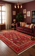 Caretta 24 Red Yumuşak Dokulu Vintage Eskitme Desenli Sıcak Renk Tonlarına Sahip Salon Halısı