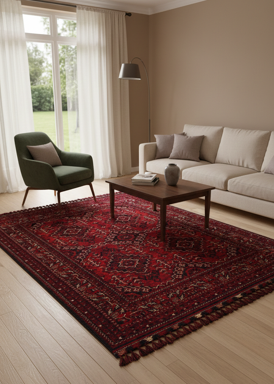 Şiraz 05 Red Afgan El Dokuma Desenli Hav Toz Vermez Salon, Mutfak, Koridor Yıkanabilir Kaymaz Kilim