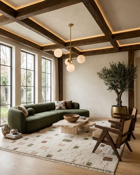 Hurgada 02 Green Brown Yumuşak Modern İskandinav Tarzlı Yolluk, Koridor, Salon, Oturma Odası Halısı