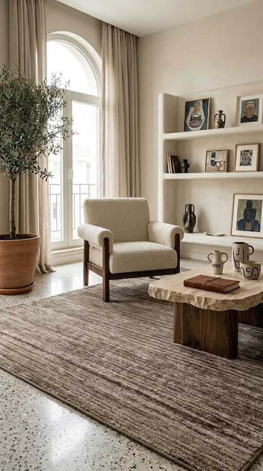 Osaka Brown İpek ve Yün ile Üretilen Yüksek Kaliteli %100 El Dokuması Sade & Düz Salon Halısı
