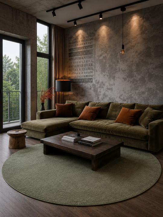 Soft Green Yuvarlak Halı Kolay Kullanımlı Hav Toz Vermez Yumuşak Dokulu Modern Pofuduk Halı