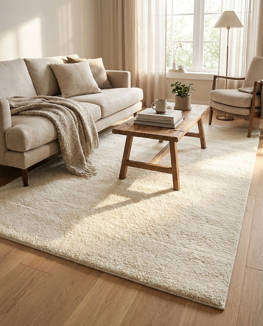 Soft White Kolay Kullanımlı Hav Toz Vermez Yumuşak Dokulu Modern Pofuduk Halı