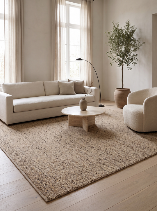 Velora Beige %100 Yeni Zelanda Yünü, El Düğümlü Dokuma ve Kişiselleştirilebilir Ölçüleriyle Premium Modern Halı