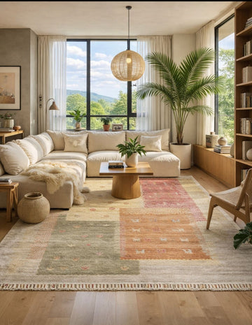 Milas 07 Beige Autumn Uşaklı Kadınların Yoğun El Emeği ile Dokuduğu %100 Doğal Bambu Tezgah Halısı