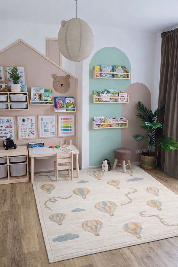 MiniZoo 05 Cream Multy Canlı Renklere Sahip Figürlü Bebek ve Çocuk Odası Halısı