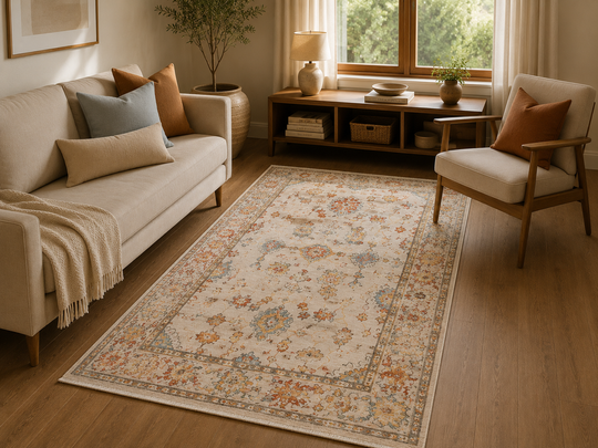Caretta 23 Cream Terra Yumuşak Dokulu Vintage Eskitme Desenli Sıcak Renk Tonlarına Sahip Salon Halısı