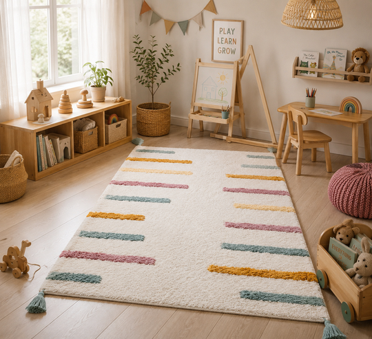 Candy Baby 03 Multy %100 Pamuk Naturel Malzeme ile Üretilmiş Kaymaz Bebek Çocuk Halısı