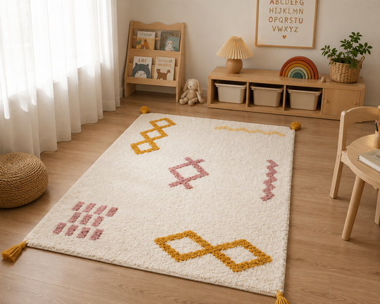 Candy Baby 04 Multy %100 Pamuk Naturel Malzeme ile Üretilmiş Kaymaz Bebek Çocuk Halısı