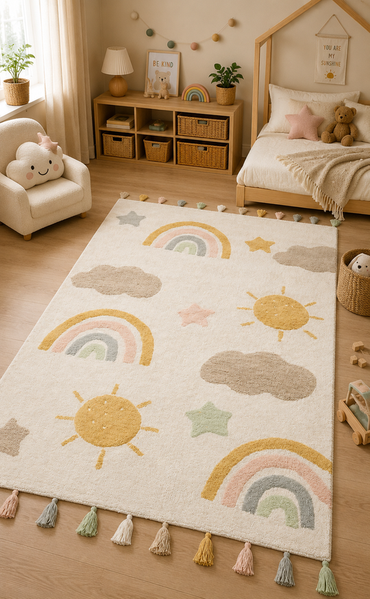 Candy Baby 10 Multy %100 Pamuk Naturel Malzeme ile Üretilmiş Kaymaz Bebek Çocuk Halısı