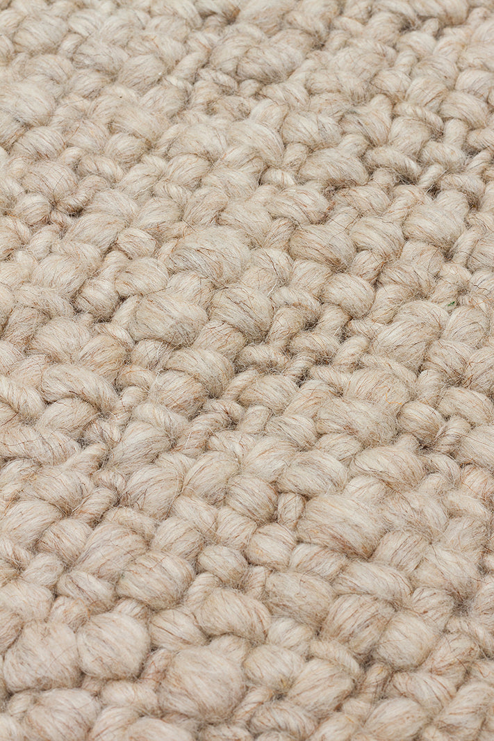 Efi Beige %100 El Dokuma Yün ve Pamuk ile Üretilen Örgü Detaylı Bohem Oturma Odası Salon Halısı