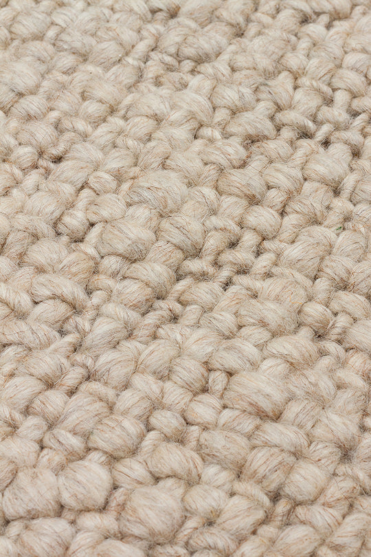 Efi Beige %100 El Dokuma Yün ve Pamuk ile Üretilen Örgü Detaylı Bohem Oturma Odası Salon Halısı
