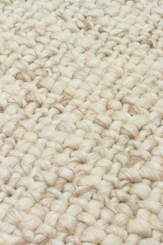 Efi Ivory %100 El Dokuma Yün ve Pamuk ile Üretilen Örgü Detaylı Bohem Oturma Odası Salon Halısı